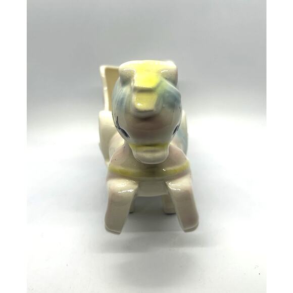 Vtg 50’s Pony Horse And Carriage Ceramic Planter Pink Blue Pastel Nursery Decor - Picture 3 of 10